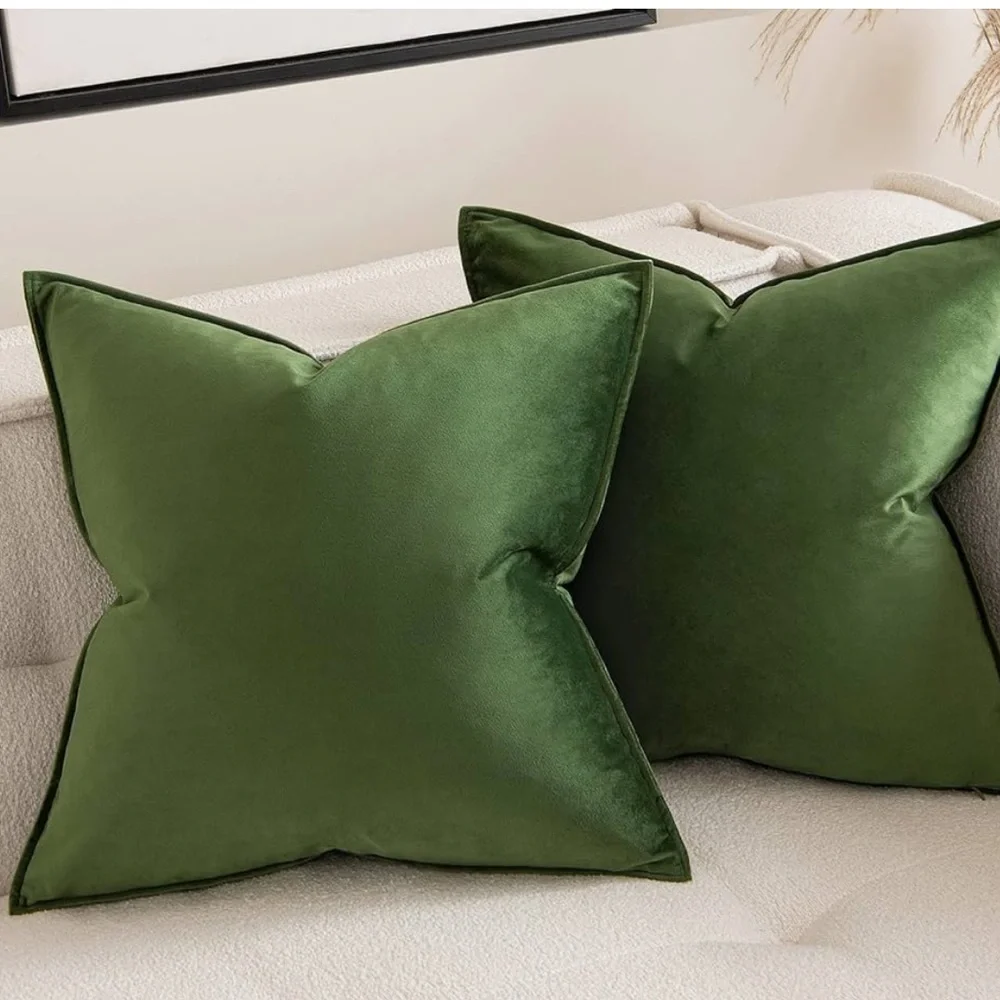 🆕 Olive Green VELVET Euro Accent Pillow Covers Luxury High End Hotel Vibes NWT